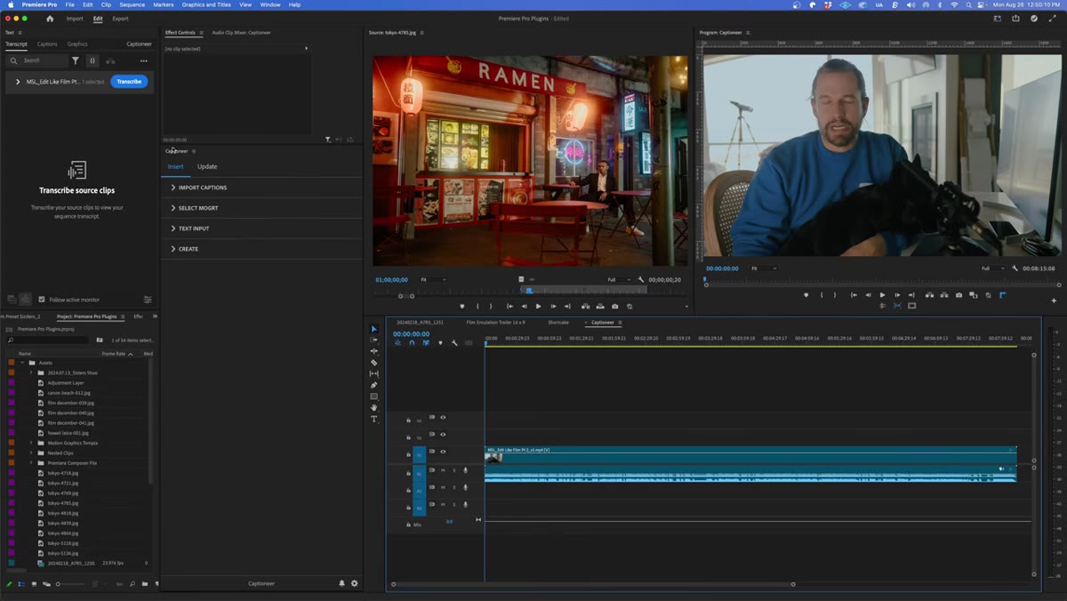 Captioner panel importing transcript from Premiere&rsquo;s subtitle track