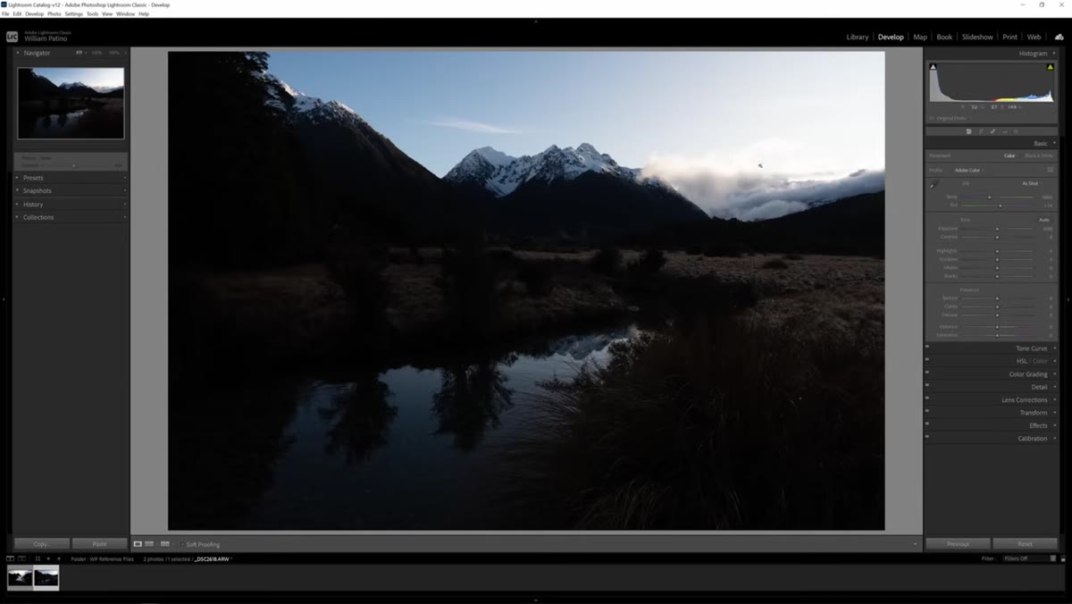 Exposure slider being dragged right in the Basic panel