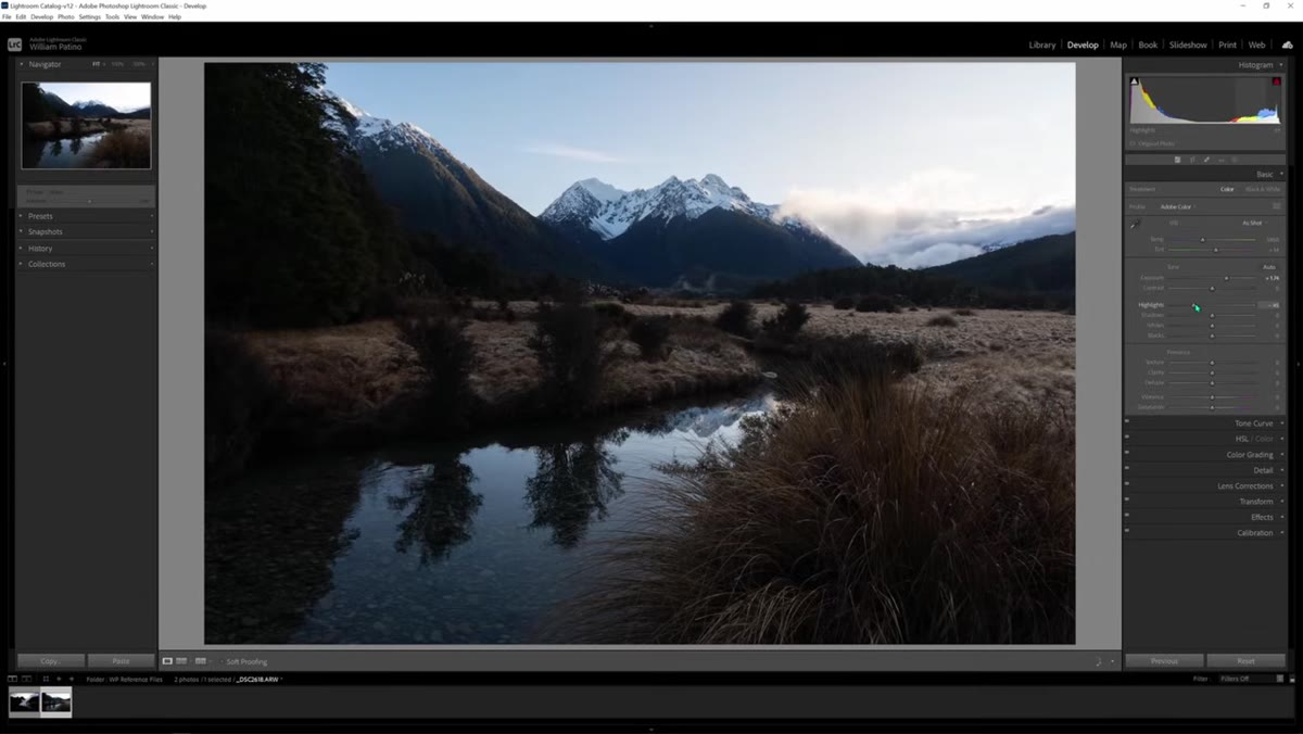 Highlights slider pulled left while sky detail returns