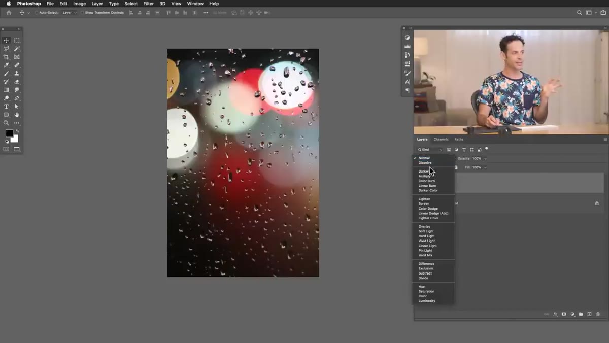 Blend mode dropdown open with Screen selected on texture layer