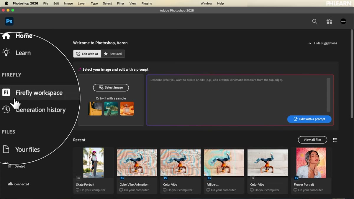 Adobe Firefly workspace open inside Photoshop interface