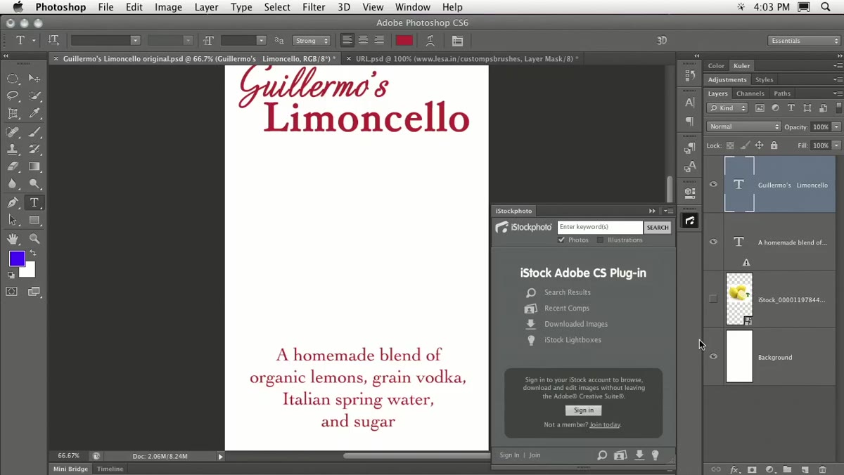 iStock panel showing the sign-in interface inside Photoshop