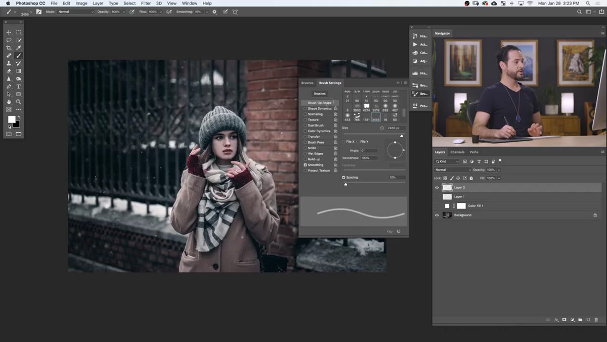 Increasing brush spacing in the Brush Settings panel