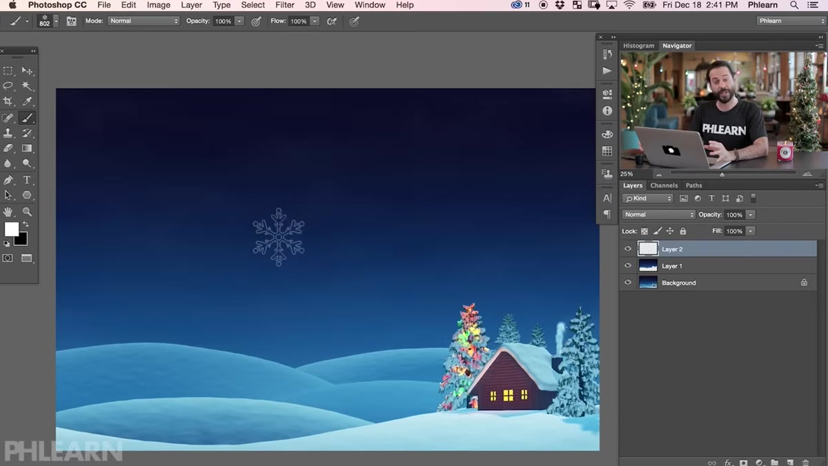 Brush Settings panel open showing spacing and scatter controls