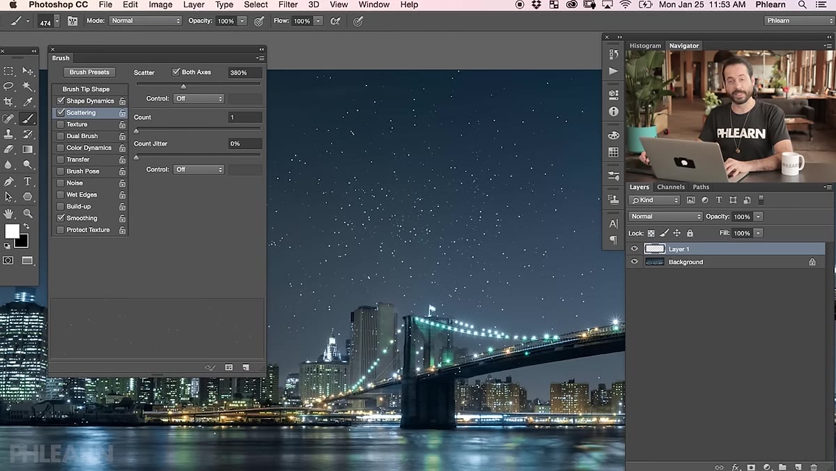 Layer styles panel open with Outer Glow settings applied to star layer