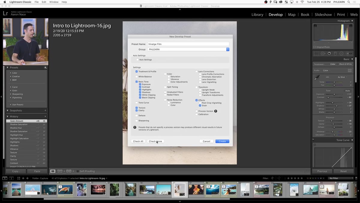 Preset applied to image showing before/after comparison in Develop module