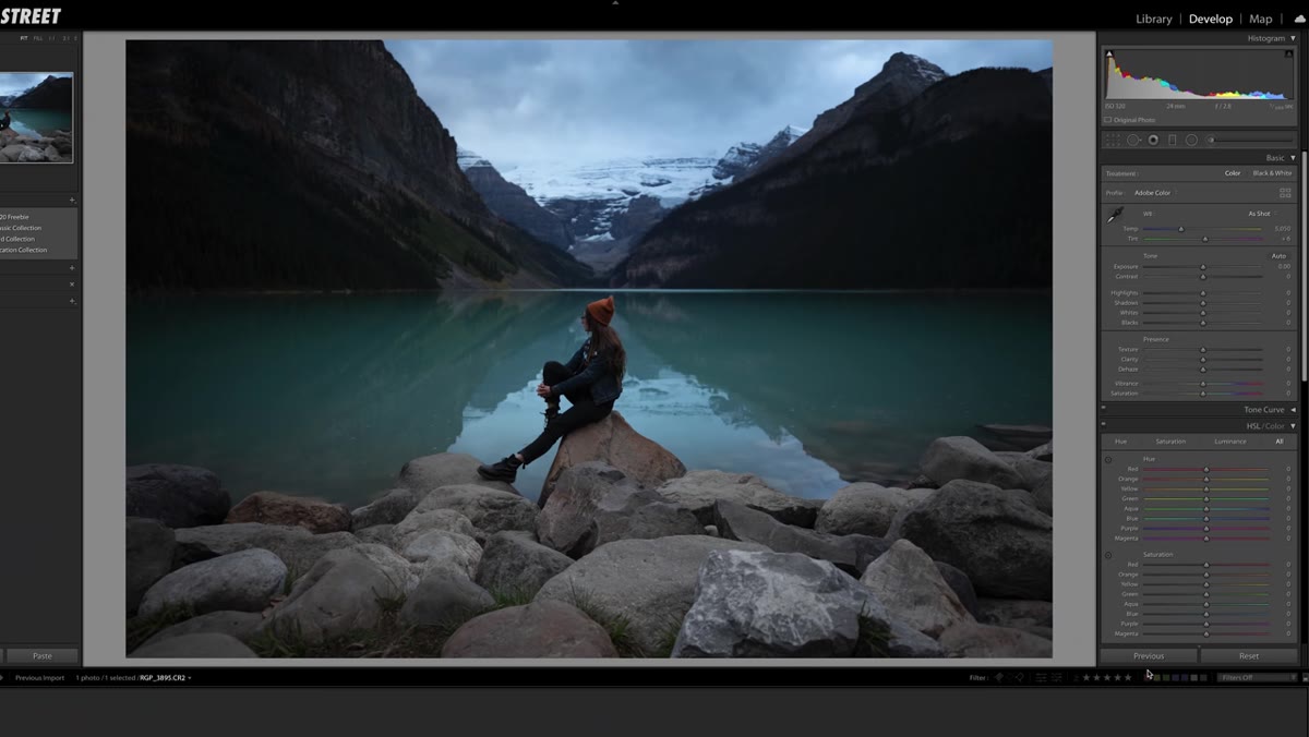 Lightroom basic panel with exposure and white balance sliders