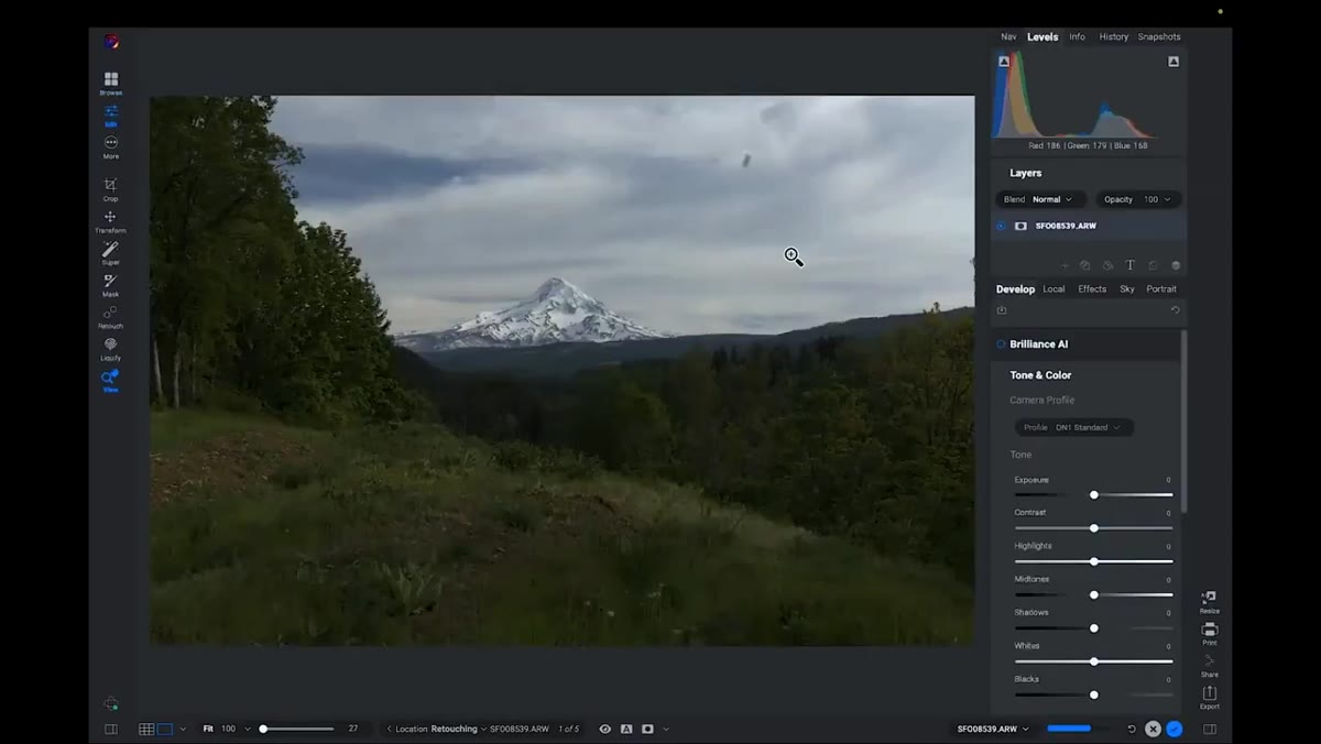 Image loaded in ON1 Photo RAW edit module
