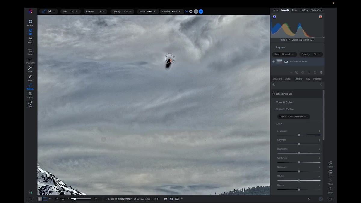 Normal image view after healing corrections applied