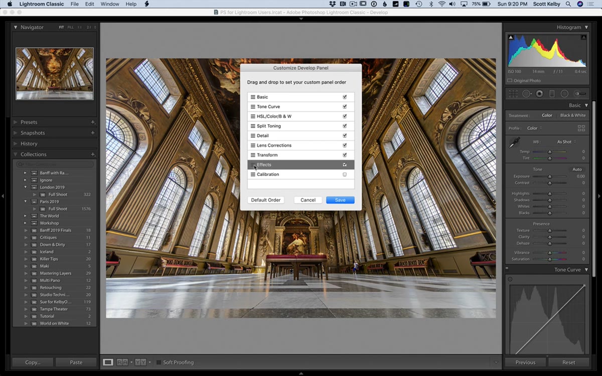 Dragging panel order with hamburger icon in Customize Develop Panel dialog