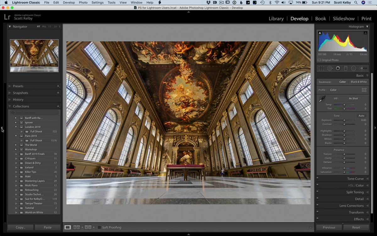 Left panel hidden, image noticeably larger in Develop module