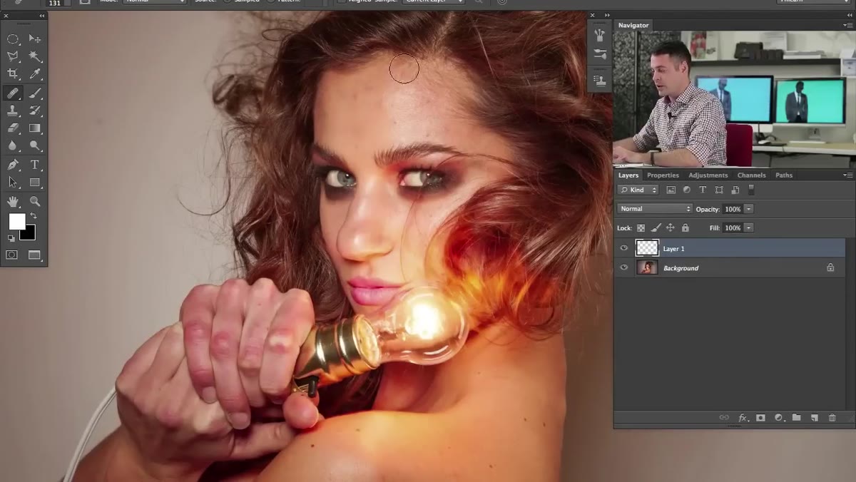 New layer created above portrait layer in Layers panel