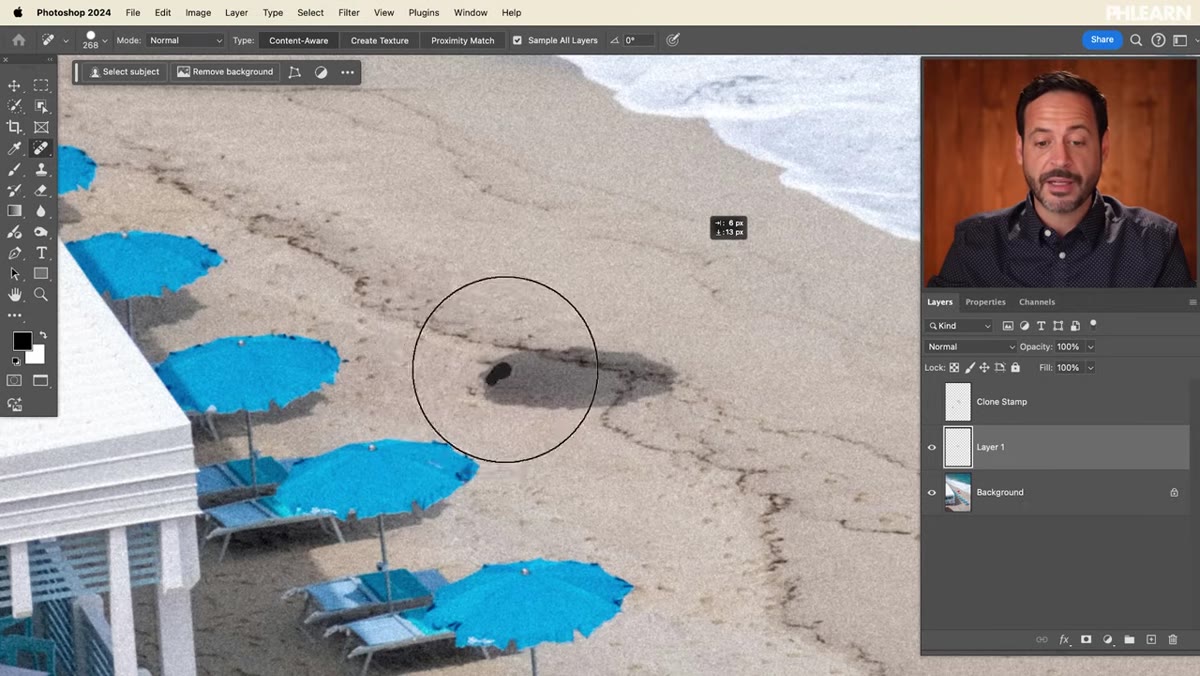 Making a selection around the umbrella before opening Generative Fill