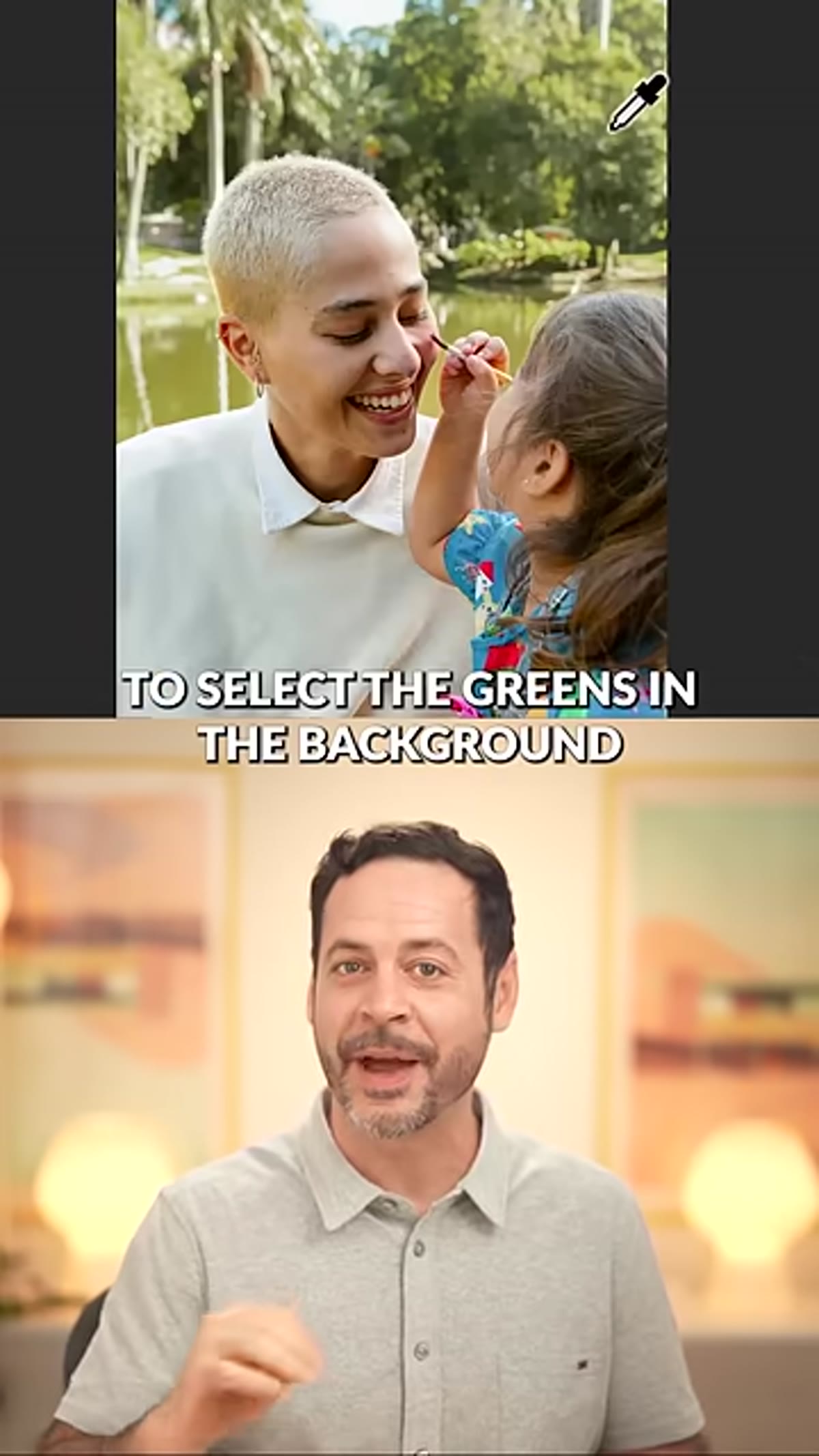 Color range and HSL adjustments applied to background greens