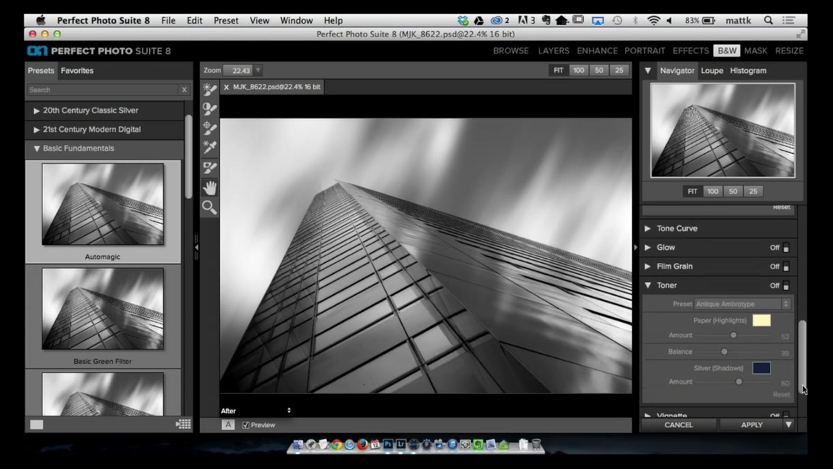 Layer mask applied to blur effect protecting building foreground