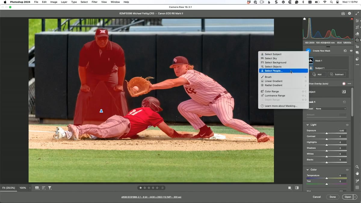 Draw box around umpire using Select Object tool in masking panel