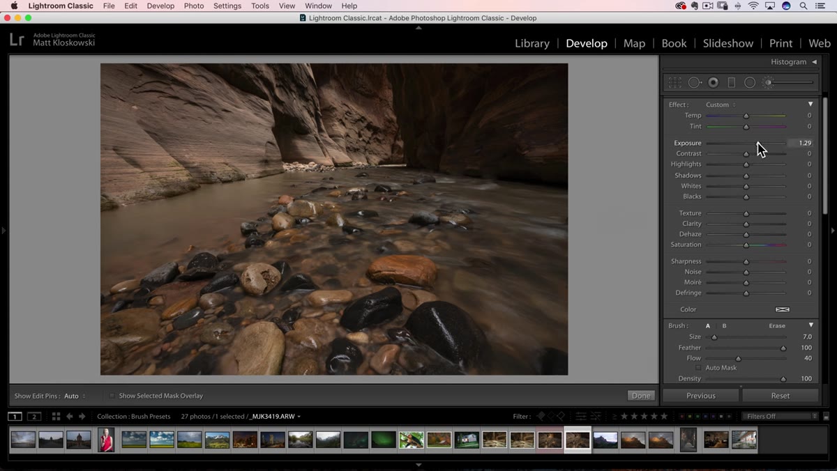 Exposure slider adjusted down to +1.5 to match realistic target