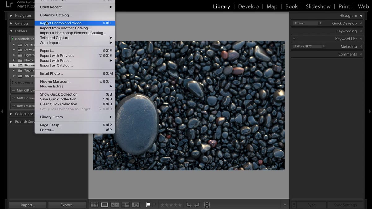Lightroom Import dialog with subfolder checkbox visible