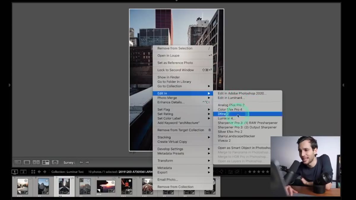 Right-clicking a photo and selecting &ldquo;Edit in Luminar&rdquo;
