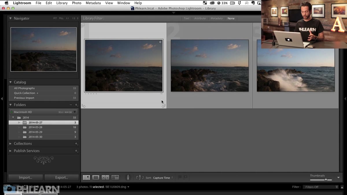 Lightroom Develop module with exposure and white balance sliders adjusted
