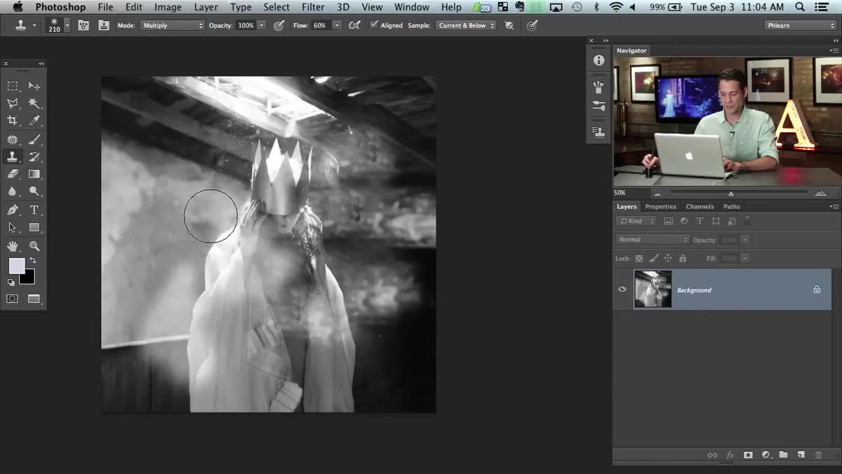 Clone Stamp blending mode switched to Multiply