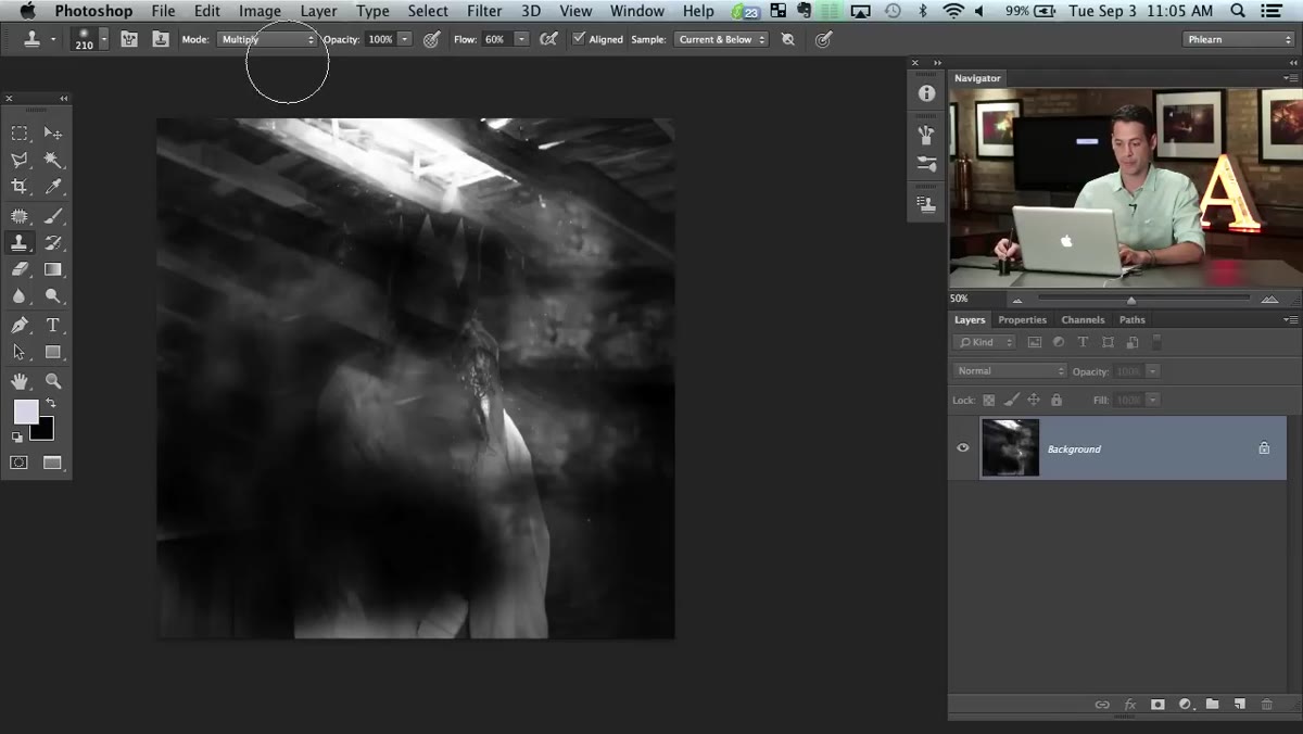 New custom brush being used to paint fog onto original image