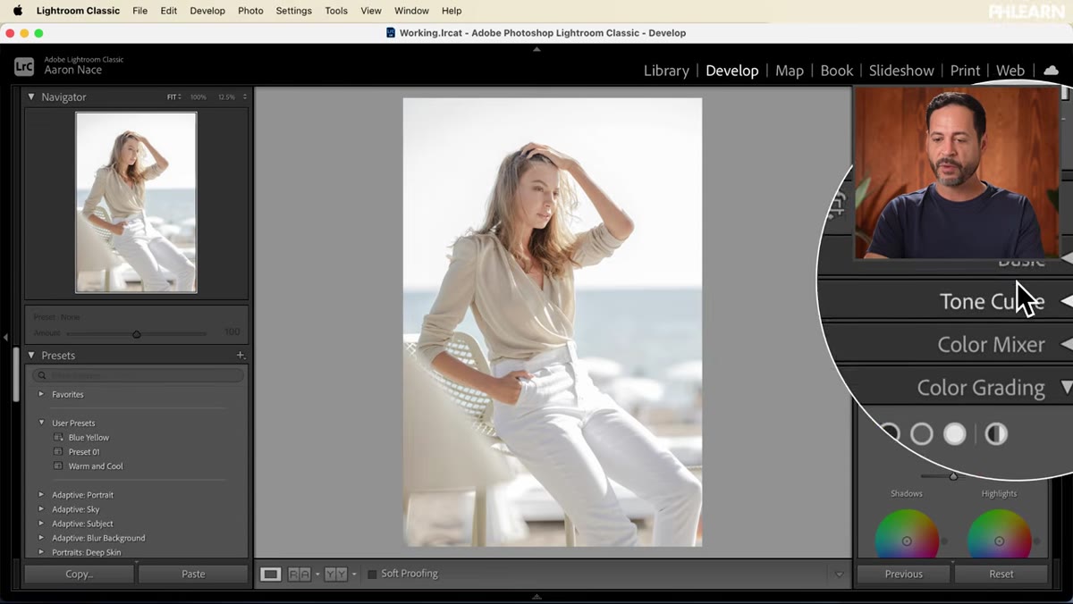 Color Grading panel showing midtone and shadow wheels adjusted