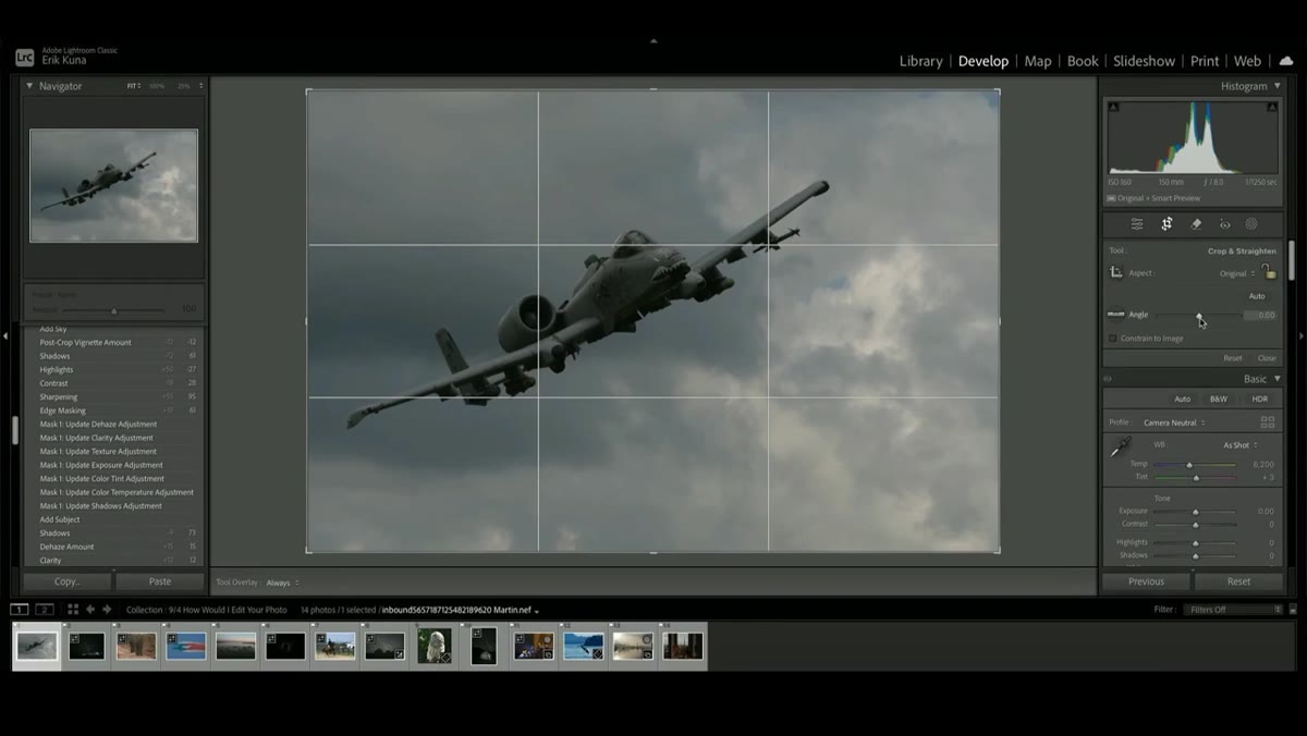 Crop tool active, plane tilted slightly into bank