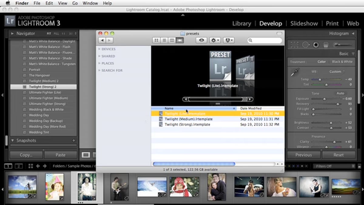 macOS dialog asking which application to open the .lrtemplate file