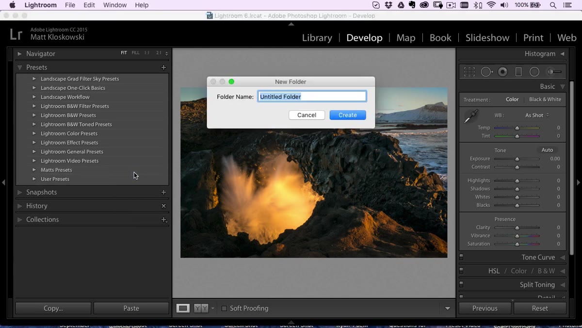 New folder dialog box with name being typed in
