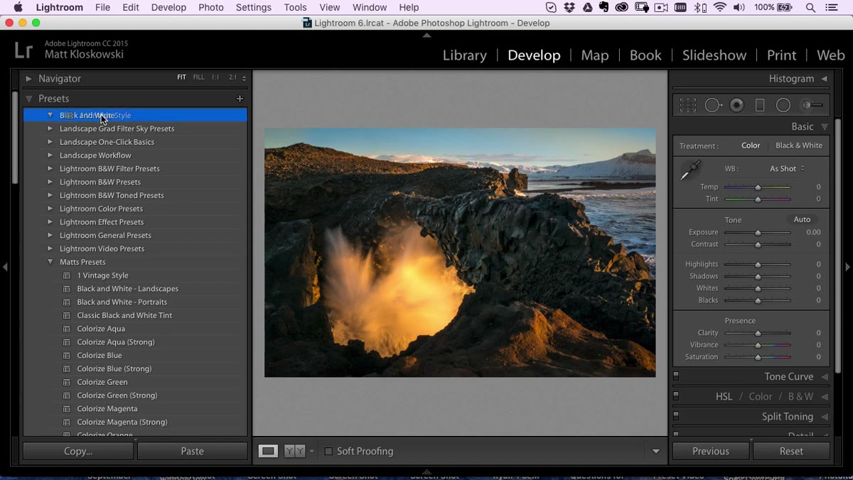 Preset being dragged from one folder to another in the panel