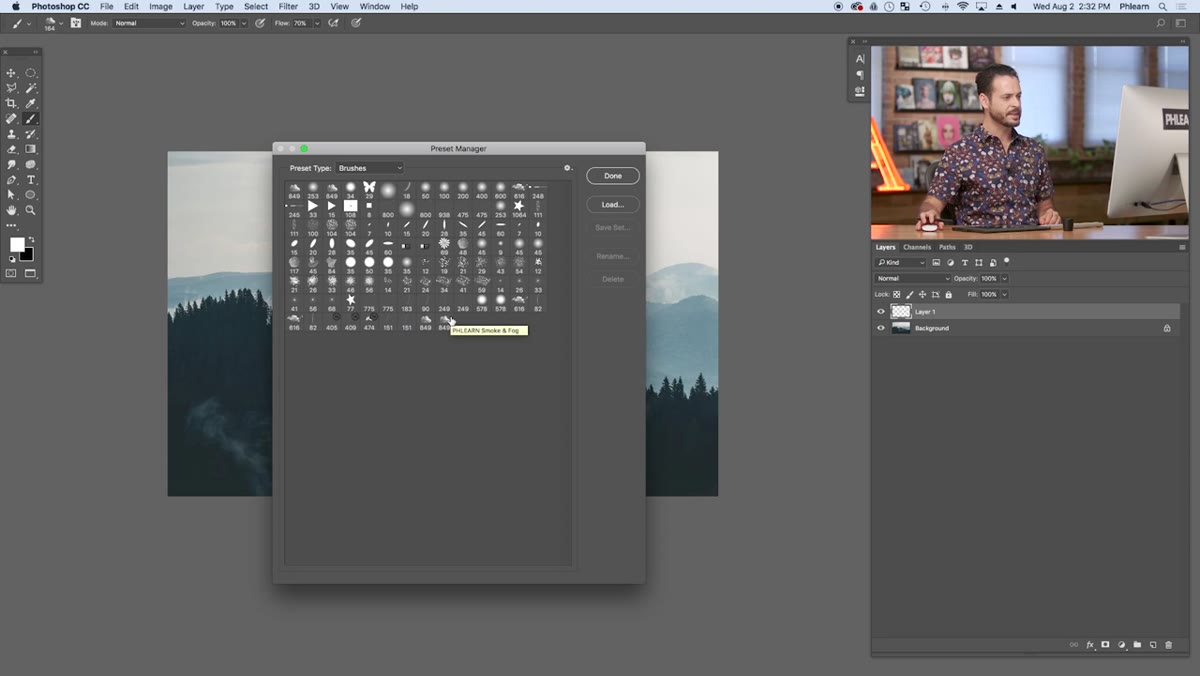 Brush thumbnail at end of list with name tooltip visible