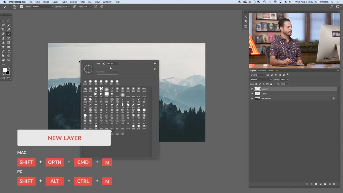 Brush picker open showing custom brush at top of list