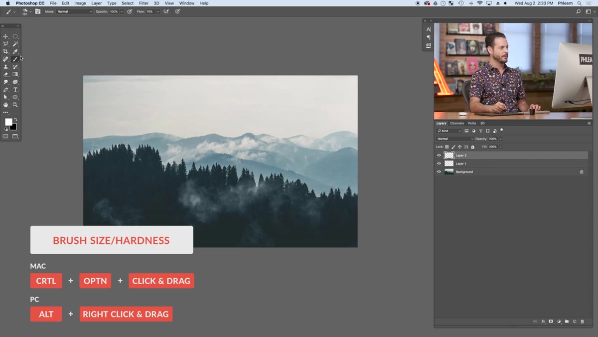 Painting smoke effect on new layer with flow set to 30%