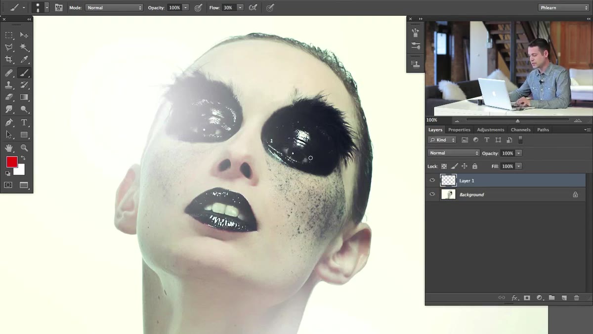 New layer created above subject, eyedropper sampling color