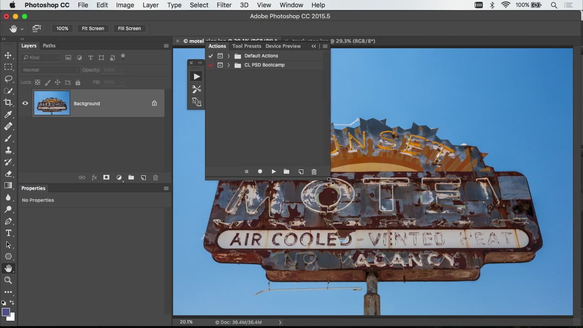 Bottom of Actions panel with folder icon highlighted