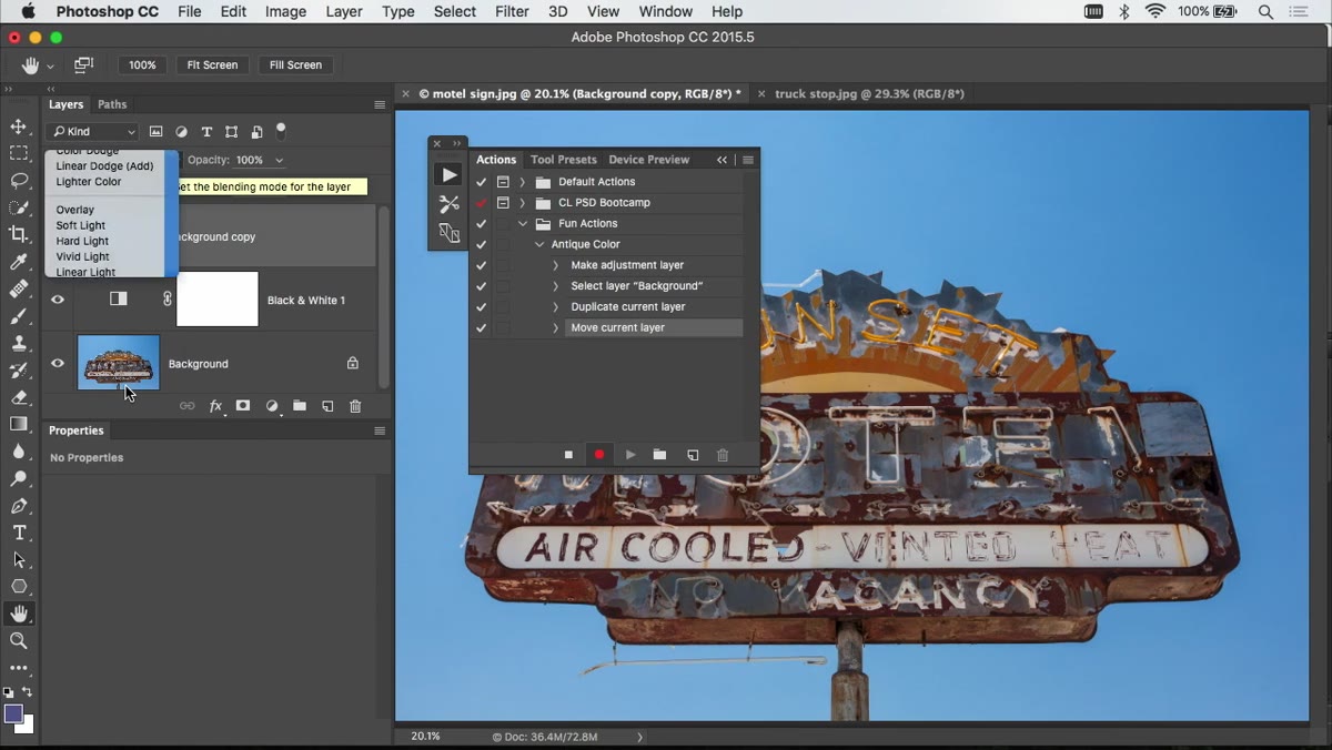 Blend mode dropdown showing Overlay selected on duplicate layer