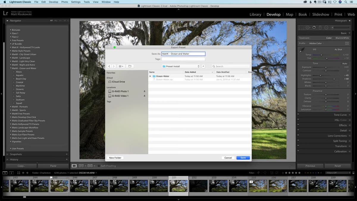 Lightroom Mobile app open on phone, Presets section visible