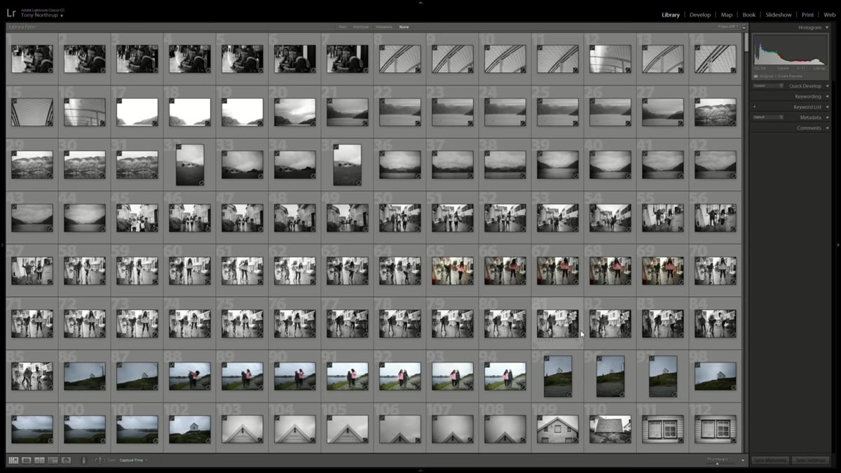 Lightroom library module showing small thumbnail grid view