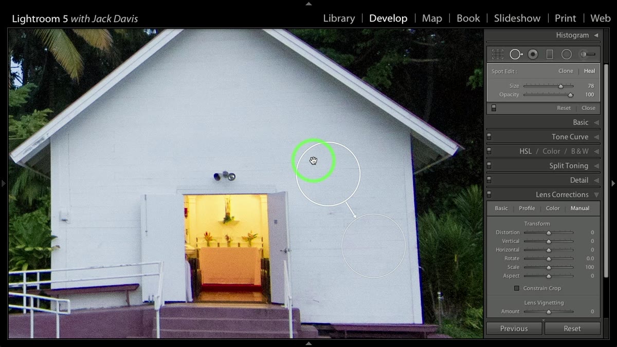 Single click spot heal with source repositioning shown