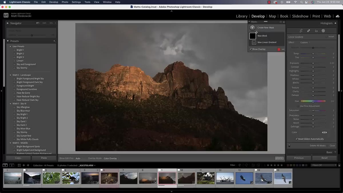 Linear gradient applied to sky on landscape photo