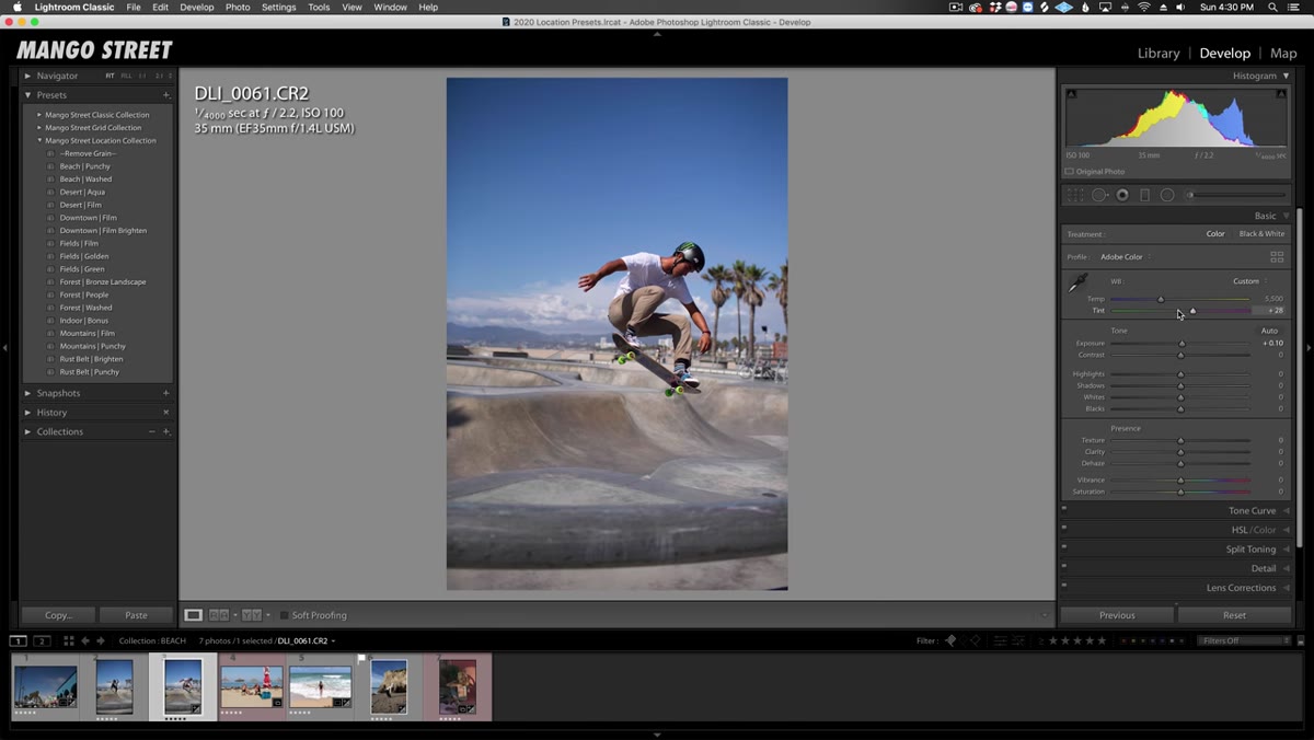 Lightroom interface showing white balance and exposure panel