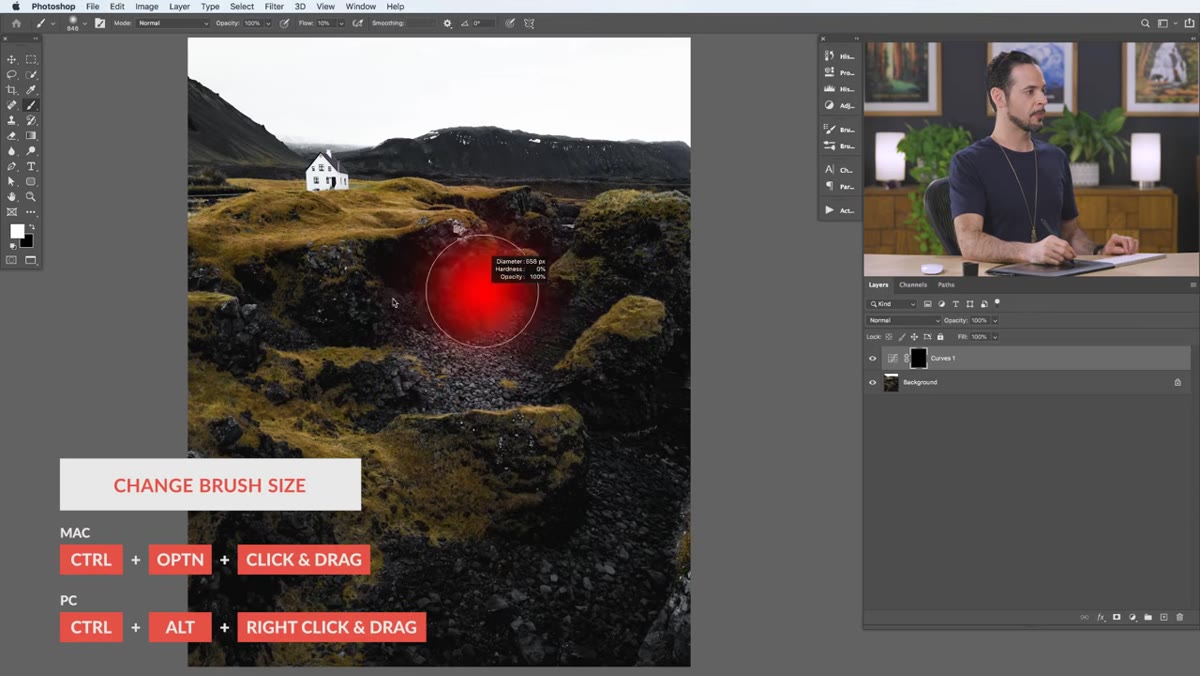 Brush cursor changing size on screen via keyboard shortcut