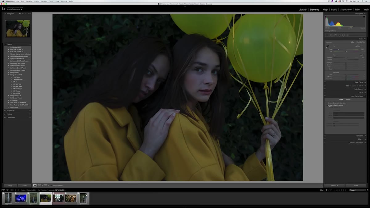 Adjusting exposure slider and white balance temperature in develop module