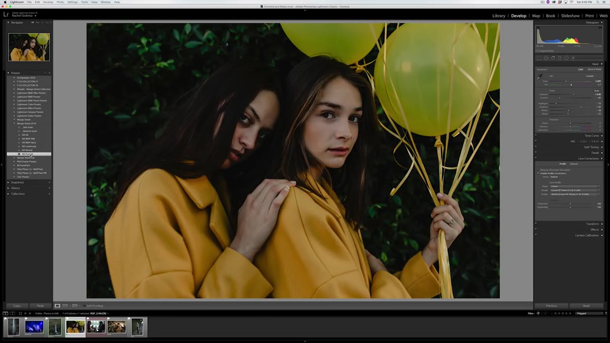 Portrait preset applied to image showing skin tone result