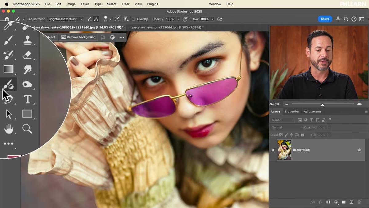 New Adjustment Brush tool highlighted in Photoshop 2025 toolbar