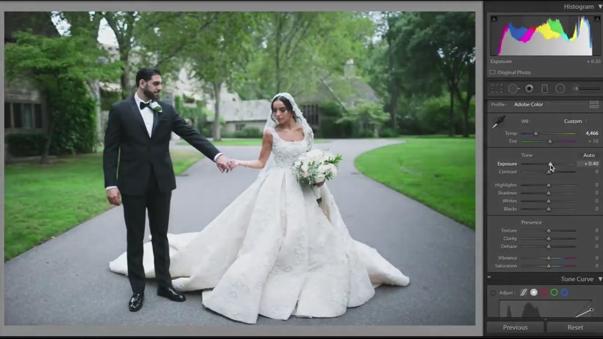 Exposure slider raised, highlights and whites sliders pulled down
