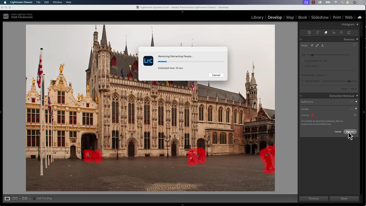 Clicking the Remove button to trigger AI people removal