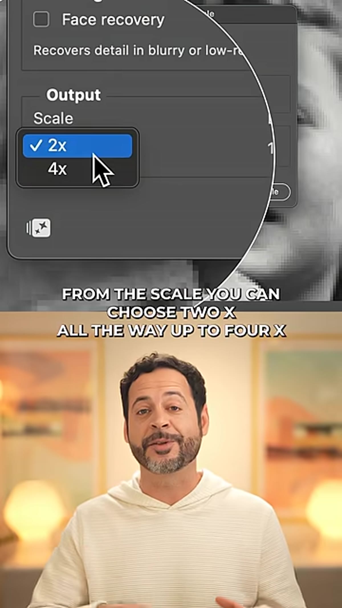 Scale dropdown showing 2x through 4x options in the dialog