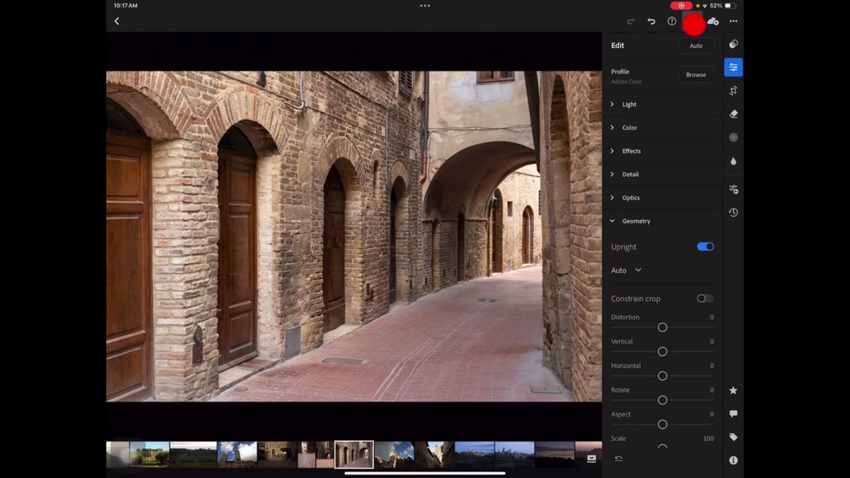 Export/share icon tapped in Lightroom top menu